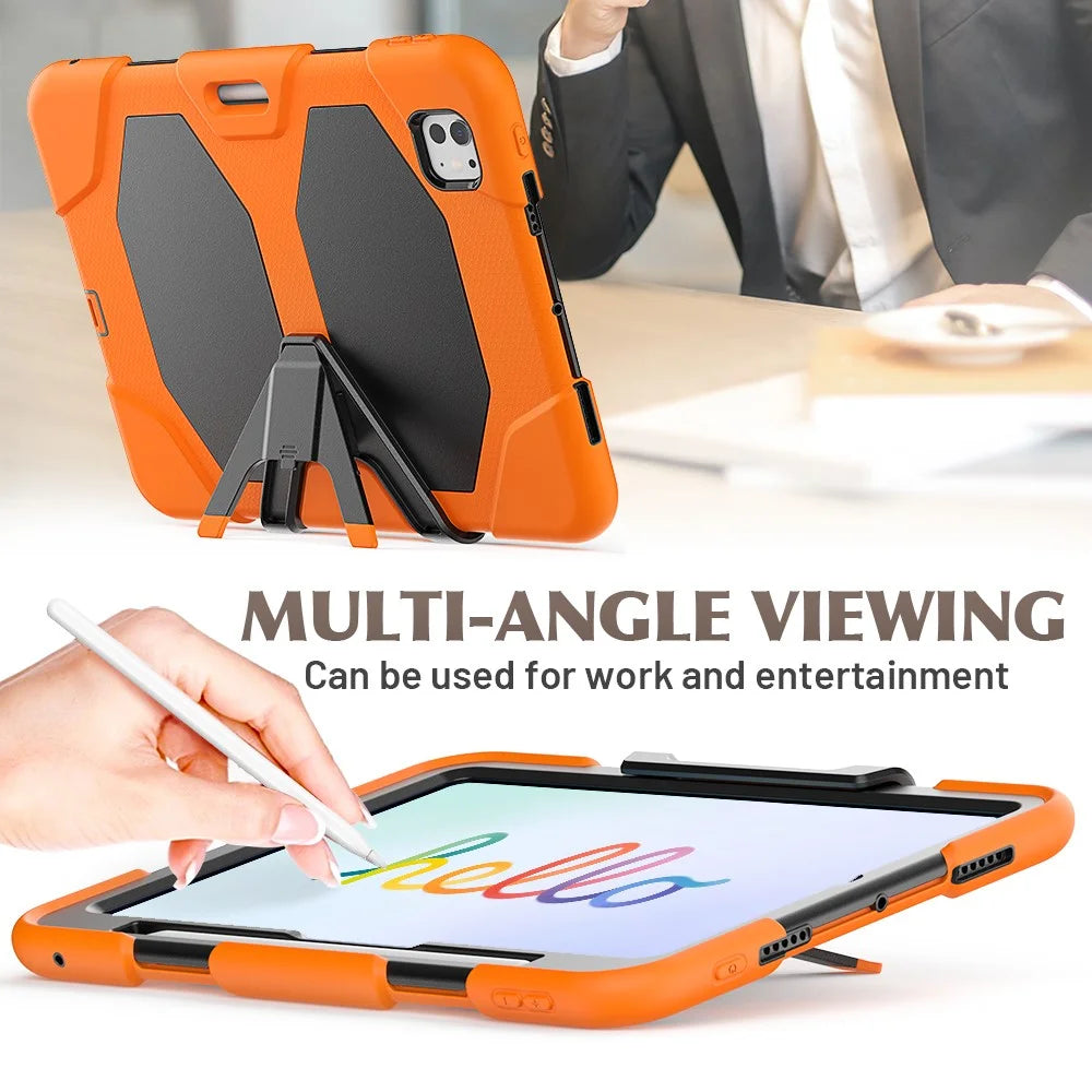 For iPad Pro 11 (2025) / 11 (2024) Case PC+Silicone Kickstand Tablet Cover with PET Screen Film - Orange - 6