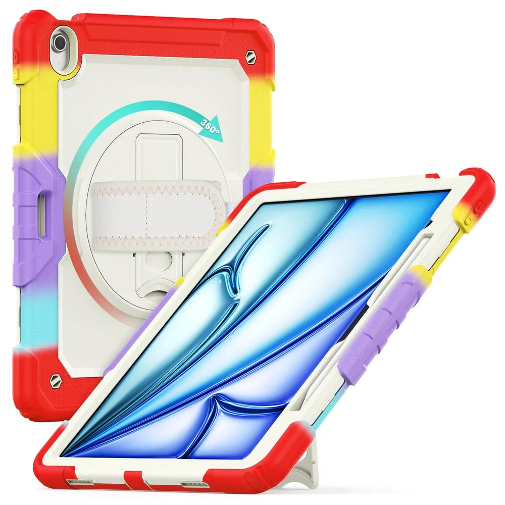 For iPad Air 13 (2026) / (2025) / (2024) Case Hand Strap Kickstand PC+Silicone Tablet Cover with PET Screen Film - Colorful Red - 2