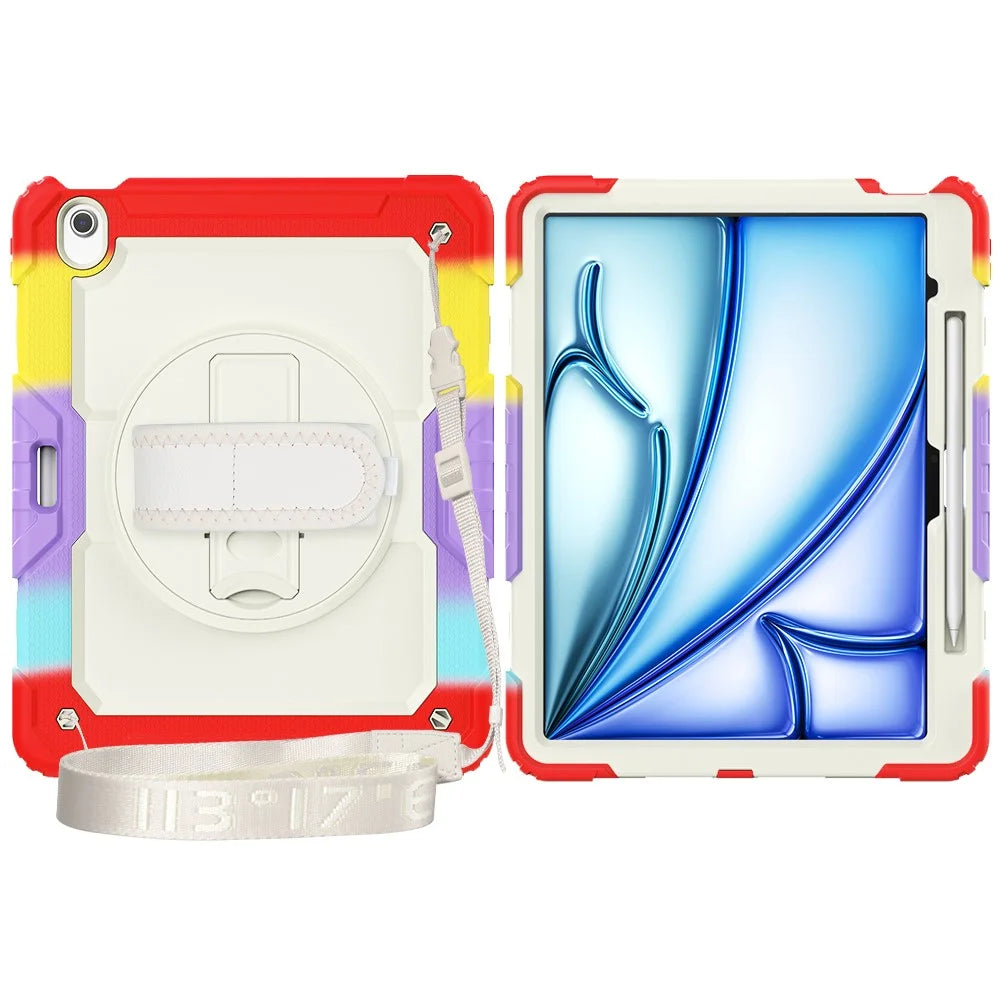 For iPad Air 13 (2026) / (2025) / (2024) Case Hand Strap Kickstand PC+Silicone Tablet Cover with PET Screen Film - Colorful Red - 3