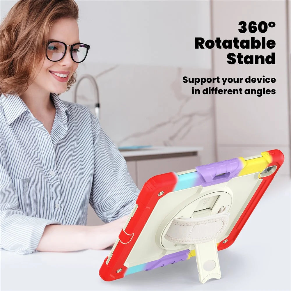 For iPad Air 13 (2026) / (2025) / (2024) Case Hand Strap Kickstand PC+Silicone Tablet Cover with PET Screen Film - Colorful Red - 7