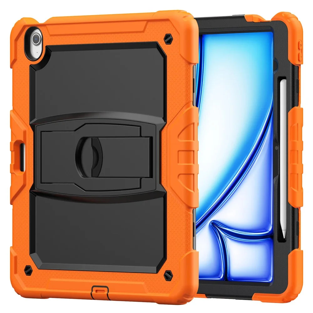 For iPad Air 13 (2026) / (2025) / (2024) Case PC+Silicone Kickstand Pen Slot Tablet Cover with Shoulder Strap - Orange - 3