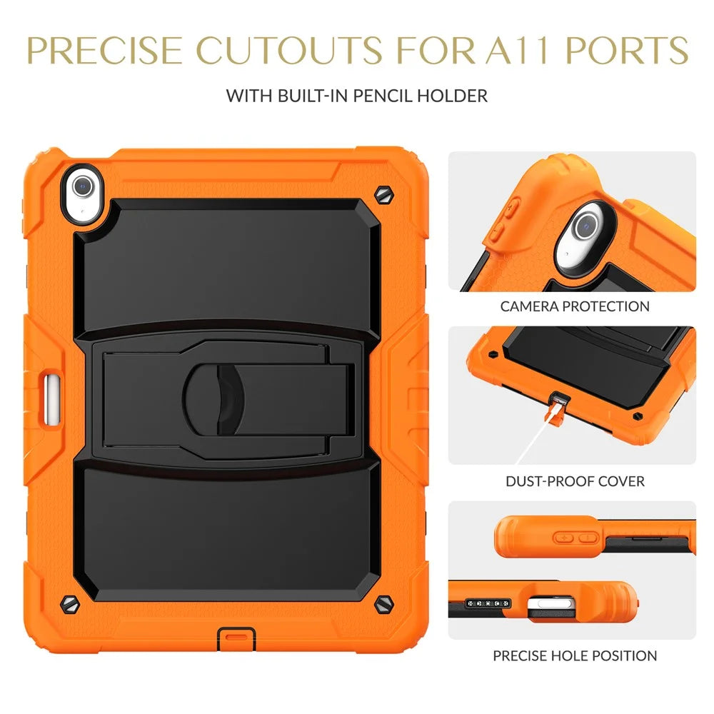 For iPad Air 13 (2026) / (2025) / (2024) Case PC+Silicone Kickstand Pen Slot Tablet Cover with Shoulder Strap - Orange - 7