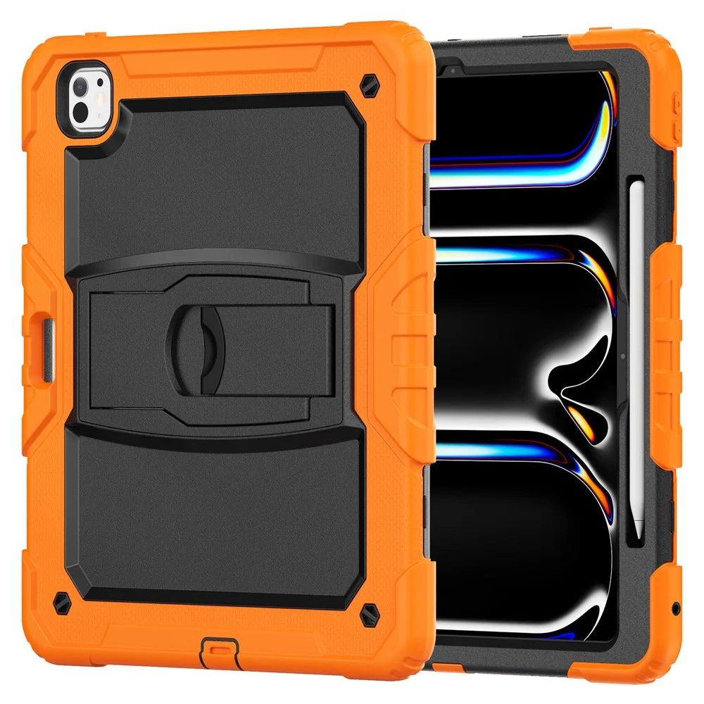 For iPad Pro 13 (2025) / 13 (2024) Kickstand Case PC+Silicone Tablet Cover with Pen Slot / Shoulder Strap - Orange - 3