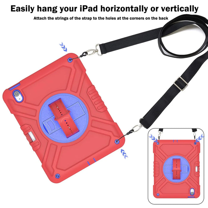 X-Shaped Series for iPad Air 11 (2026) / (2025) / (2024) Case Kickstand PC+Silicone Tablet Cover with Shoulder Strap - Red+Blue - 2