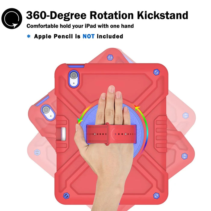X-Shaped Series for iPad Air 11 (2026) / (2025) / (2024) Case Kickstand PC+Silicone Tablet Cover with Shoulder Strap - Red+Blue - 3