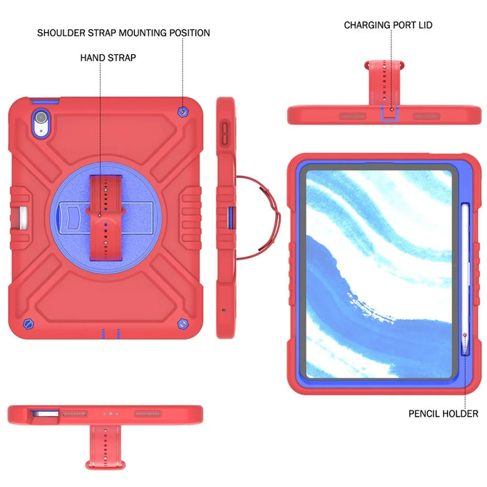 X-Shaped Series for iPad Air 11 (2026) / (2025) / (2024) Case Kickstand PC+Silicone Tablet Cover with Shoulder Strap - Red+Blue - 6