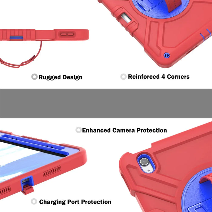 X-Shaped Series for iPad Air 11 (2026) / (2025) / (2024) Case Kickstand PC+Silicone Tablet Cover with Shoulder Strap - Red+Blue - 7
