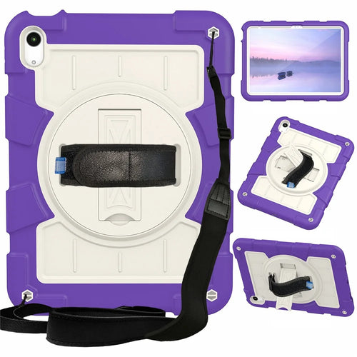 For iPad Air 11 (2026) / (2025) / (2024) Kickstand Case Rotating Hand Strap PC+TPU Tablet Cover with Shoulder Strap - Purple - 1
