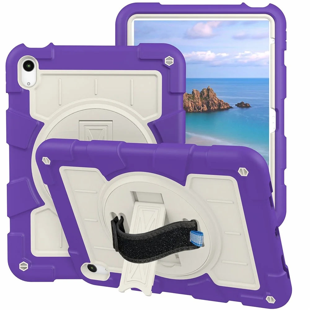 For iPad Air 11 (2026) / (2025) / (2024) Kickstand Case Rotating Hand Strap PC+TPU Tablet Cover with Shoulder Strap - Purple - 2