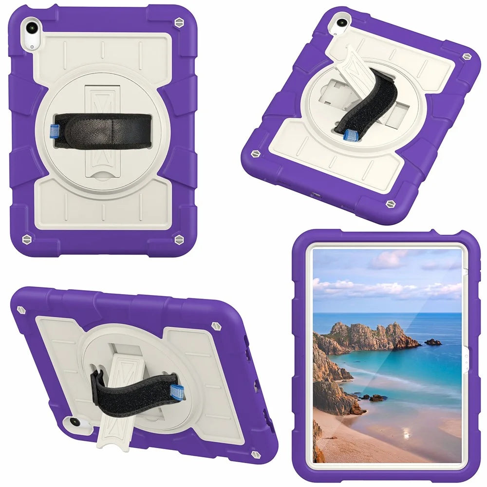 For iPad Air 11 (2026) / (2025) / (2024) Kickstand Case Rotating Hand Strap PC+TPU Tablet Cover with Shoulder Strap - Purple - 3