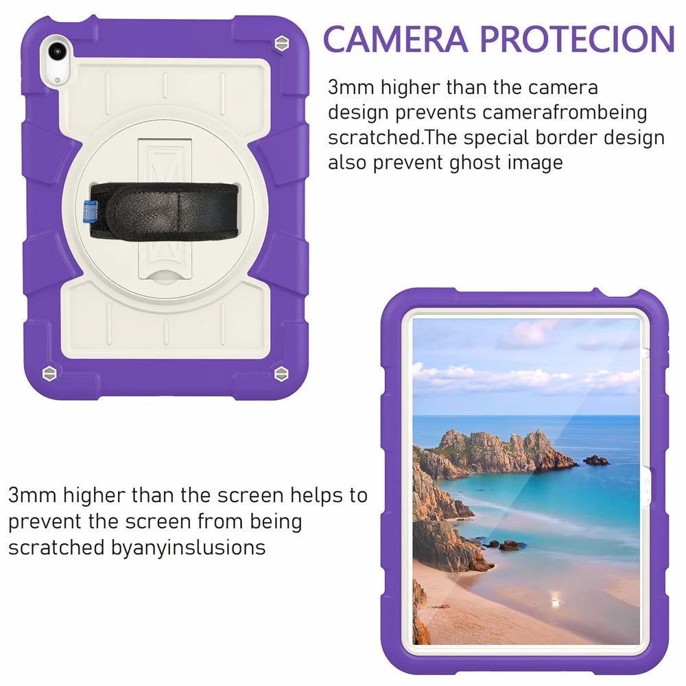 For iPad Air 11 (2026) / (2025) / (2024) Kickstand Case Rotating Hand Strap PC+TPU Tablet Cover with Shoulder Strap - Purple - 5