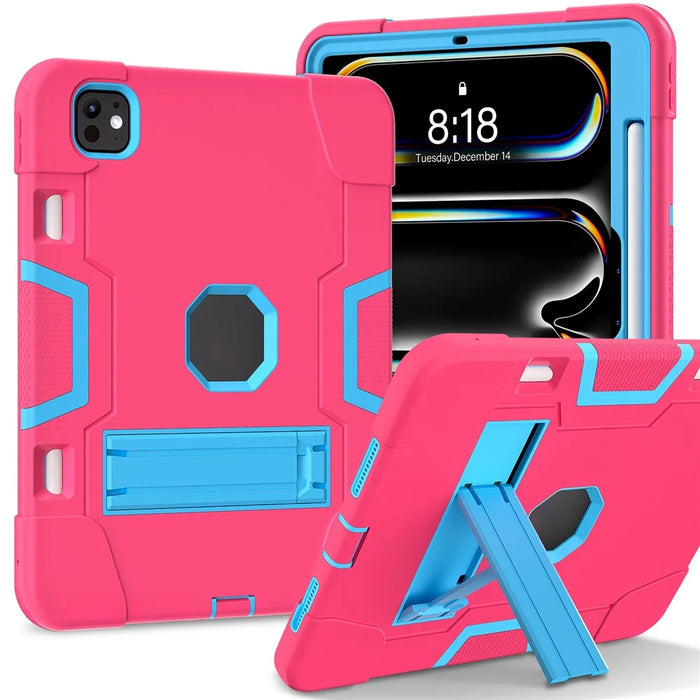 For iPad Pro 11 (2025) / 11 (2024) Case Robot Style Silicone + PC Tablet Cover with Kickstand - Rose / Blue - 2