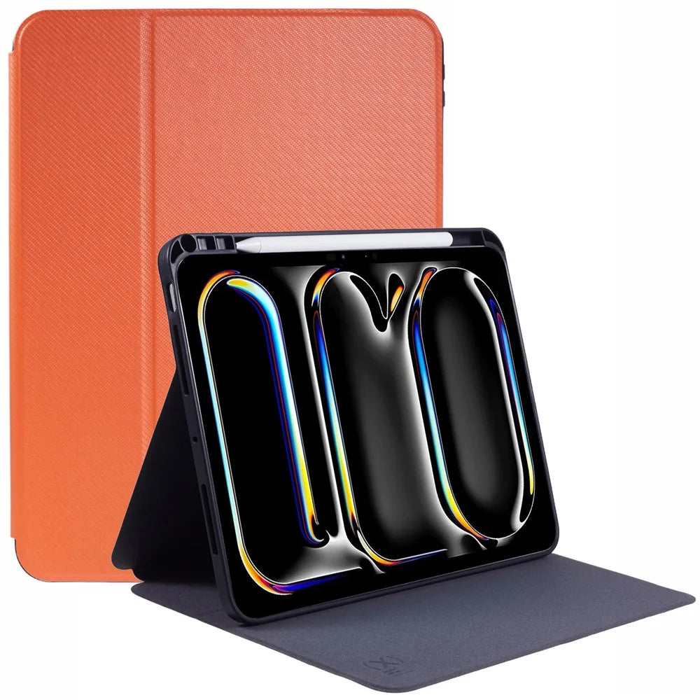 X-LEVEL For iPad Air 13 (2026) / (2025) / (2024) Case Carbon Fiber Texture Leather Tablet Cover with Stand Pen Holder - Orange - 1