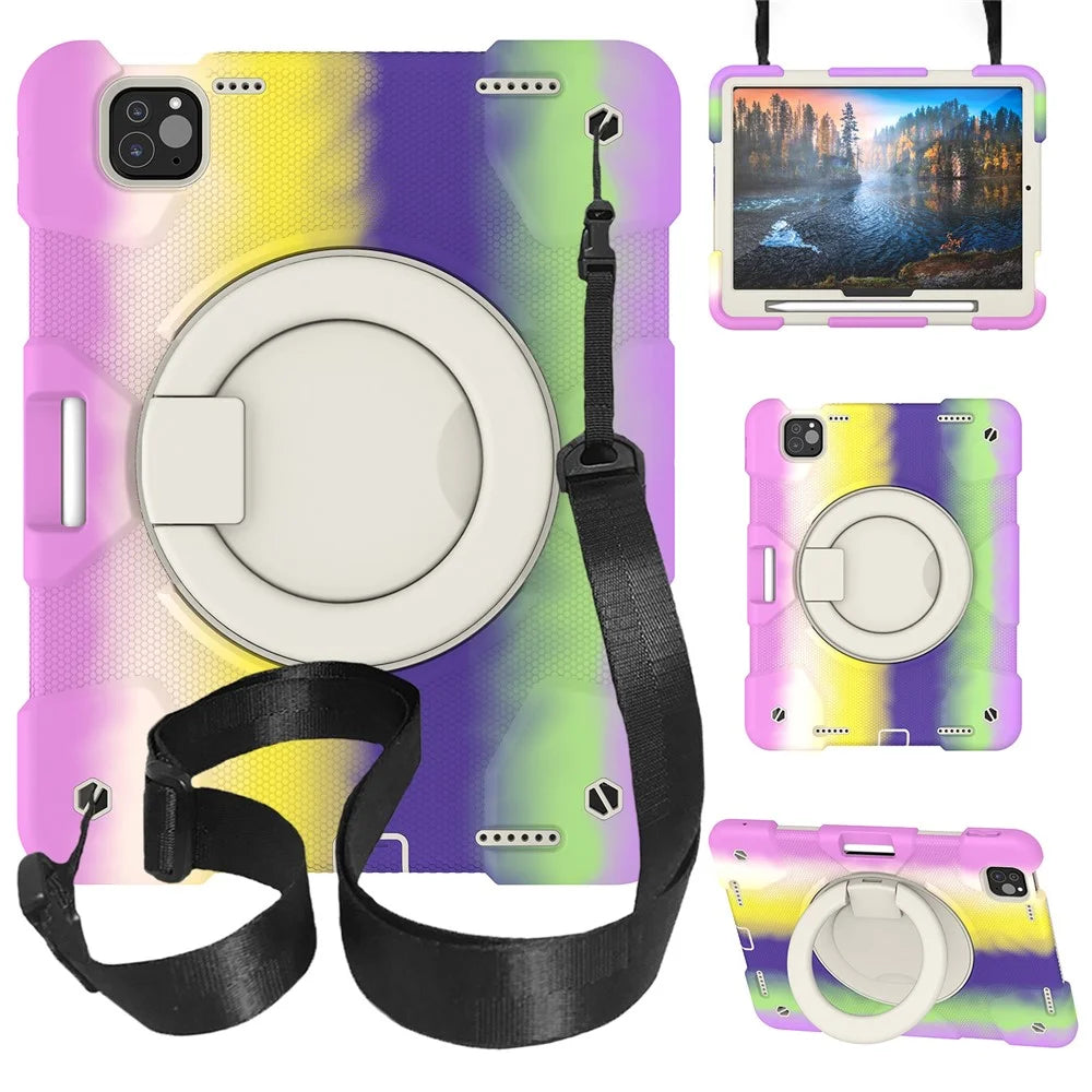 For iPad Pro 11 (2025) / 11 (2024) Case PC+Silicone Protective Tablet Cover with Shoulder Strap - Colorful Purple - 1