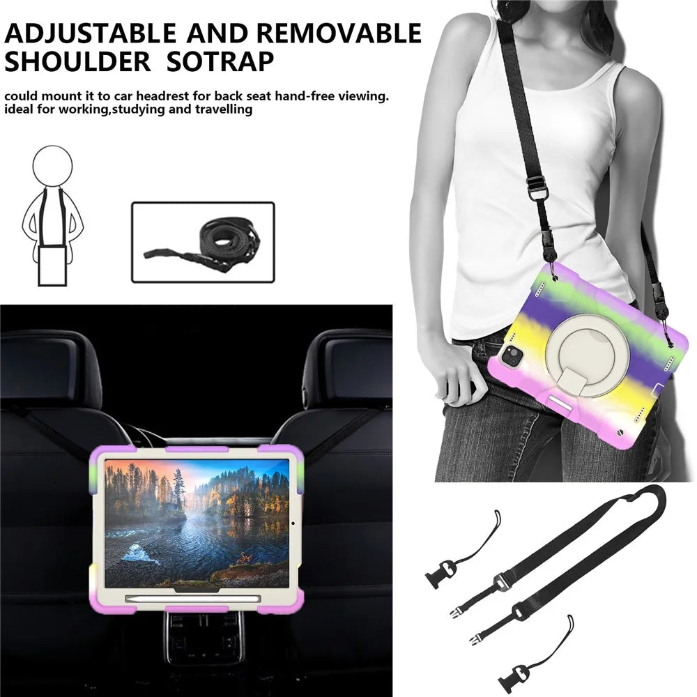 For iPad Pro 11 (2025) / 11 (2024) Case PC+Silicone Protective Tablet Cover with Shoulder Strap - Colorful Purple - 5