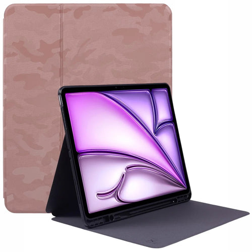 X-LEVEL For iPad Air 13 (2026) / (2025) / (2024) Case Camouflage Pattern Leather Smart Tablet Cover with Pencil Holder - Pink - 1