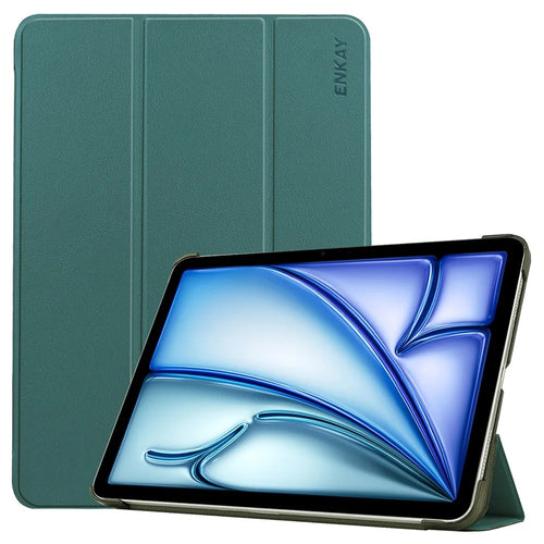 ENKAY HAT PRINCE For iPad Air 13 (2026) / (2025) / (2024) Trifold Stand Cover PU Leather+PC Tablet Case - Blackish Green - 1