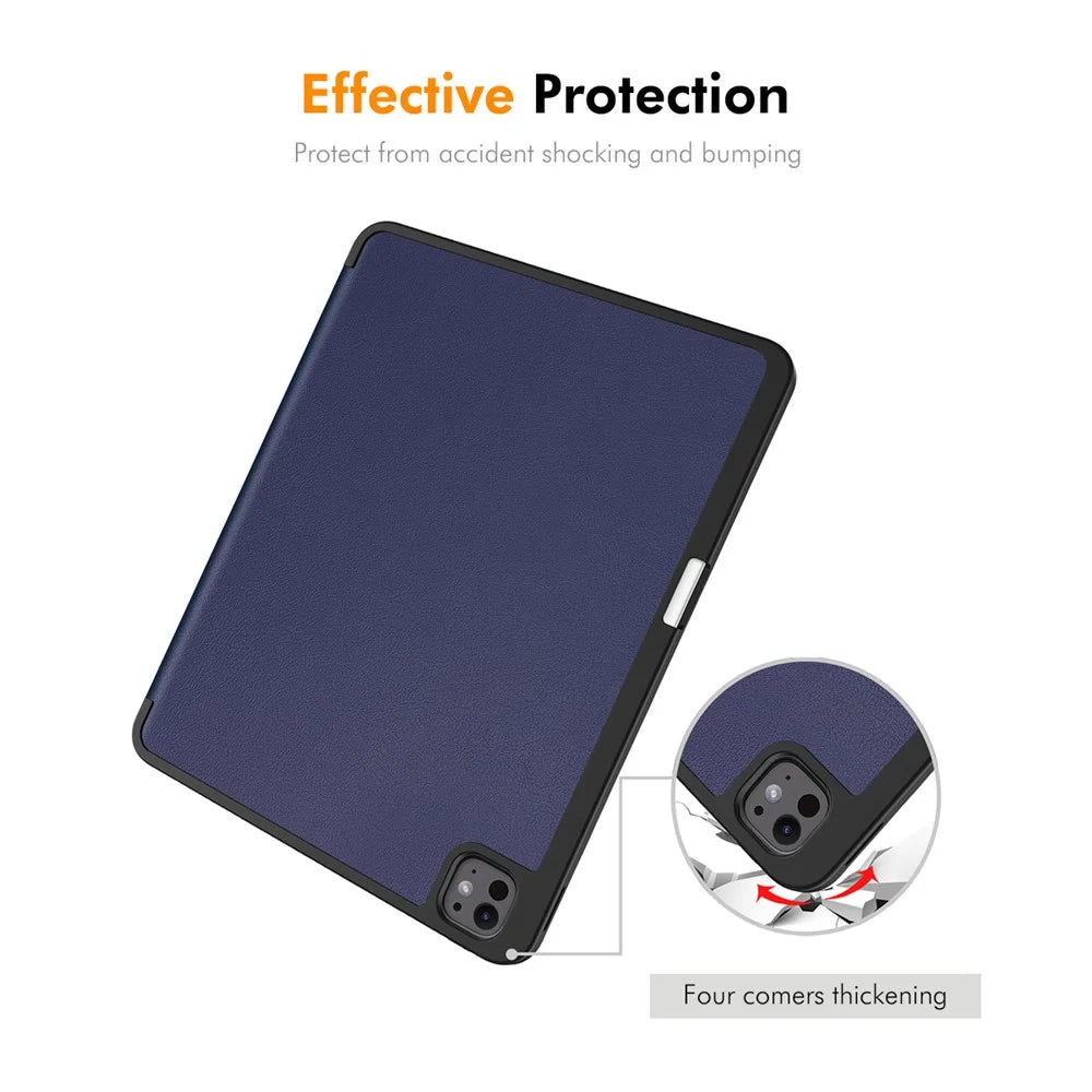 ENKAY HAT PRINCE For iPad Pro 13 (2025) / 13 (2024) Tri-Fold Stand Tablet Case PU Leather+TPU Smart Cover with Pencil Holder - Dark Blue - 5