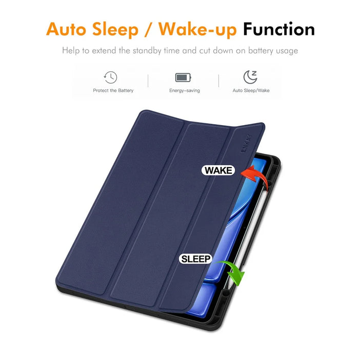 ENKAY HAT PRINCE For iPad Air 13 (2026) / (2025) / (2024) Tri-Fold Stand Tablet Case PU Leather+TPU Smart Cover with Pencil Holder - Dark Blue - 2