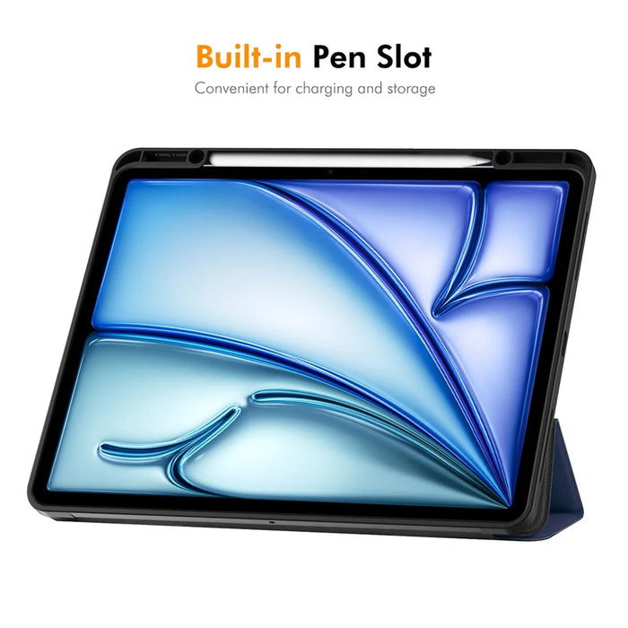 ENKAY HAT PRINCE For iPad Air 13 (2026) / (2025) / (2024) Tri-Fold Stand Tablet Case PU Leather+TPU Smart Cover with Pencil Holder - Dark Blue - 4