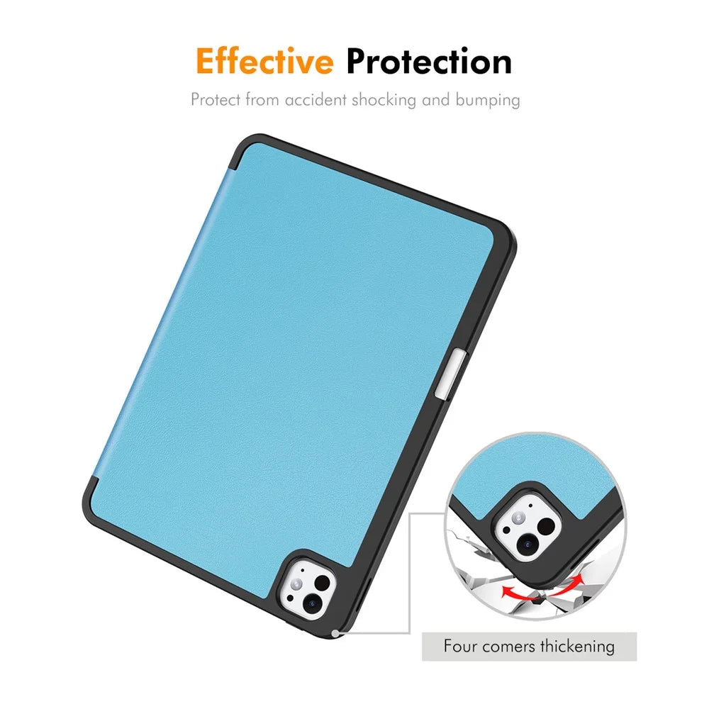 ENKAY HAT PRINCE For iPad Pro 11 (2025) / 11 (2024) Tri-Fold Stand Tablet Case PU Leather+TPU Smart Cover with Pencil Holder - Baby Blue - 5