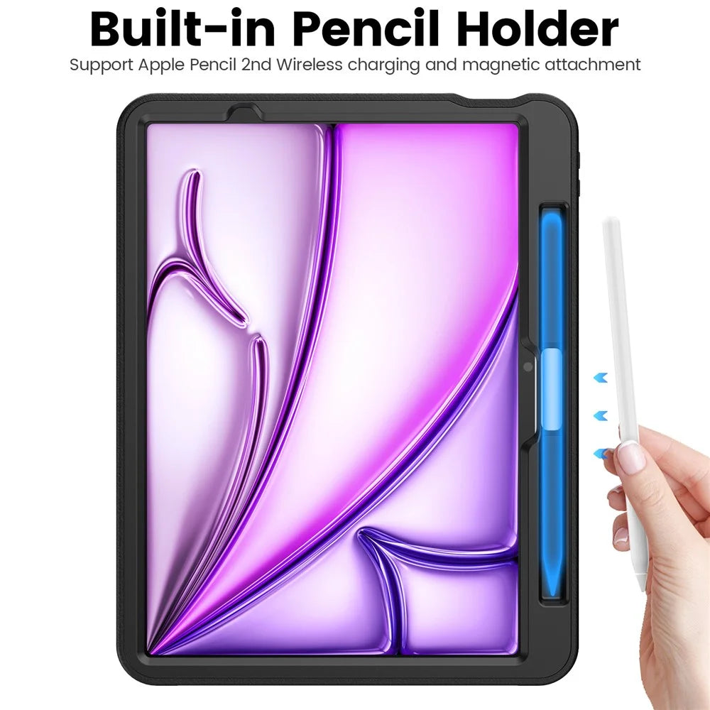 For iPad Air 11 (2026) / (2025) / (2024) Auto Wake / Sleep PU Leather Tablet Case Card Holder Stand Cover with Pencil Slot - Black - 4