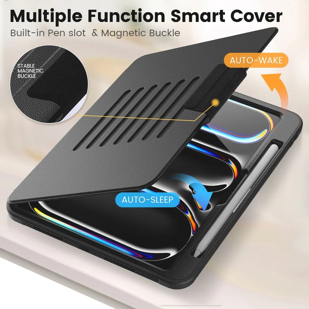 For iPad Pro 11 (2025) / 11 (2024) Style B Auto Wake / Sleep PU Leather Tablet Case Card Holder Stand Cover with Pencil Slot - Black - 2