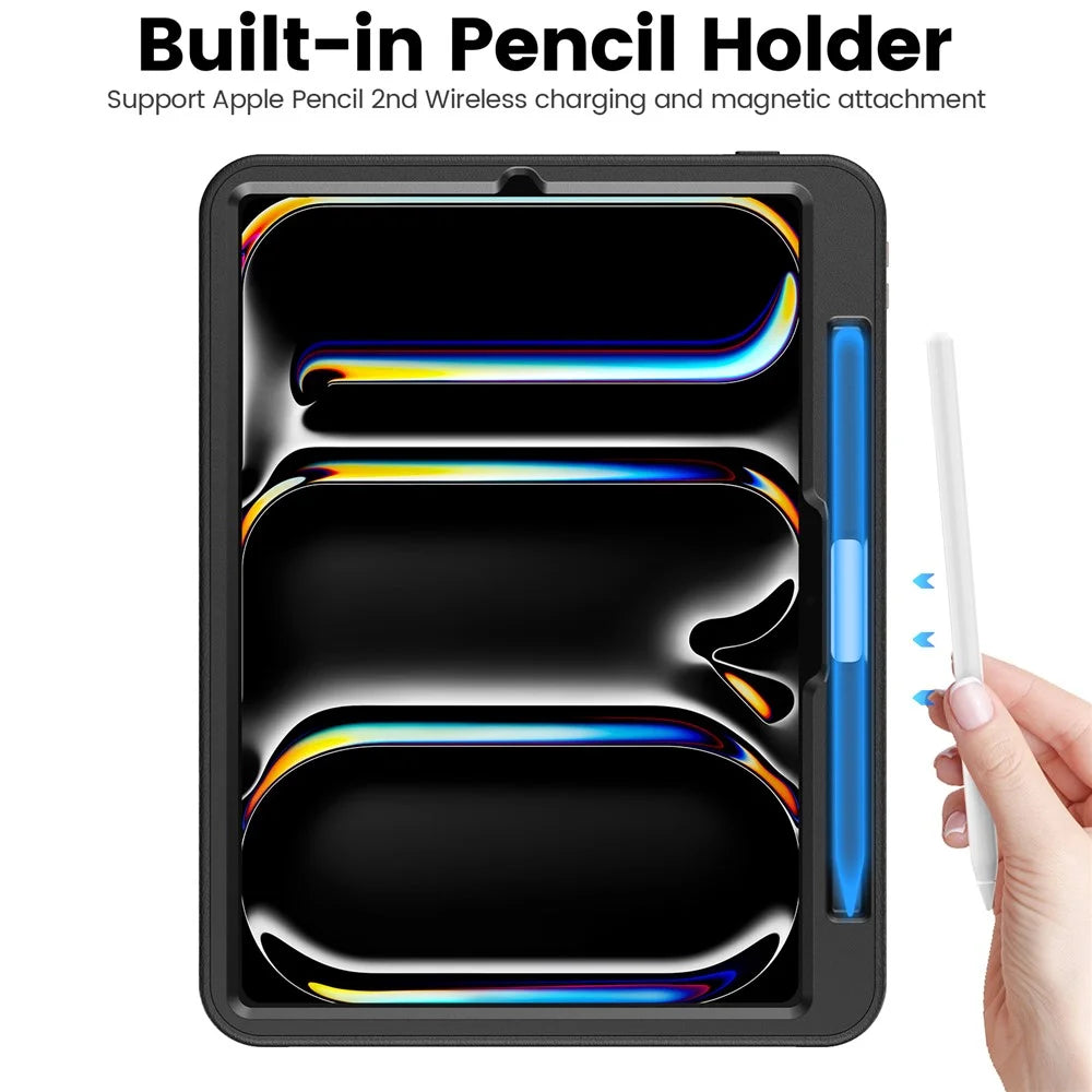 For iPad Pro 11 (2025) / 11 (2024) Style B Auto Wake / Sleep PU Leather Tablet Case Card Holder Stand Cover with Pencil Slot - Black - 4