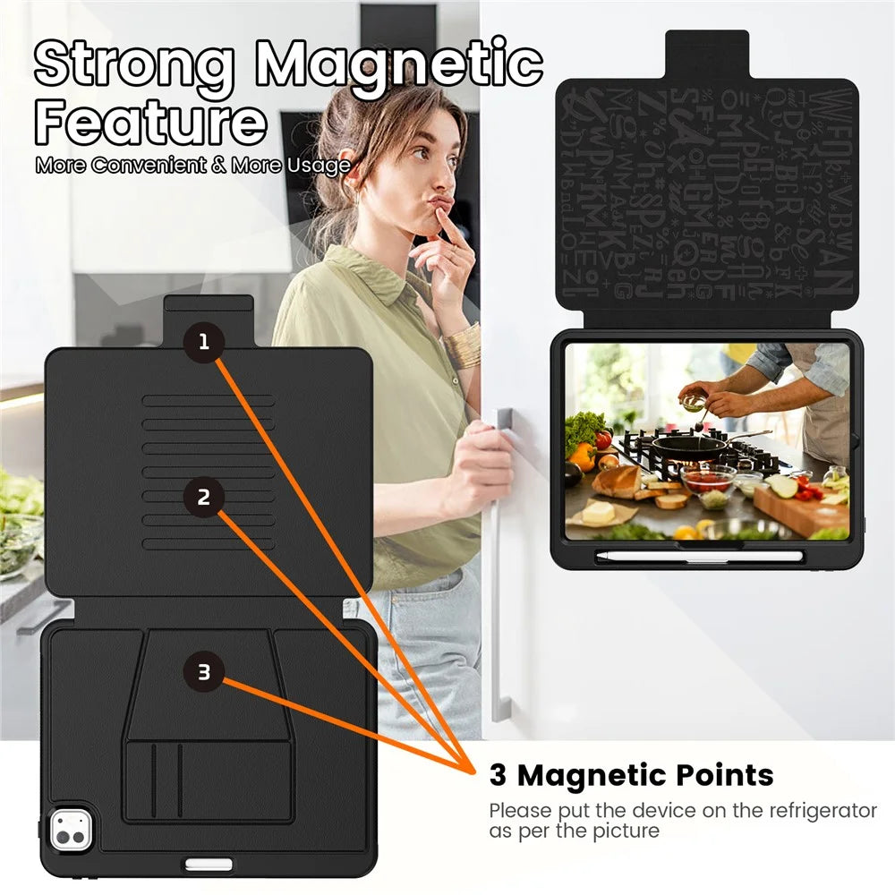 For iPad Pro 11 (2025) / 11 (2024) Style B Auto Wake / Sleep PU Leather Tablet Case Card Holder Stand Cover with Pencil Slot - Black - 6
