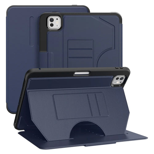 For iPad Pro 11 (2025) / 11 (2024) PU Leather Tablet Case Card Holder Auto Wake / Sleep Stand Cover with Pencil Slot - Navy Blue - 1