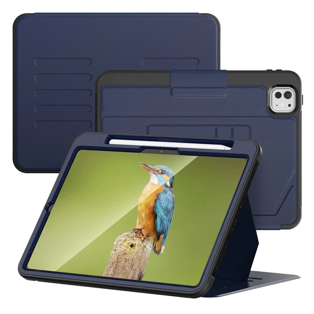 For iPad Pro 11 (2025) / 11 (2024) PU Leather Tablet Case Card Holder Auto Wake / Sleep Stand Cover with Pencil Slot - Navy Blue - 2