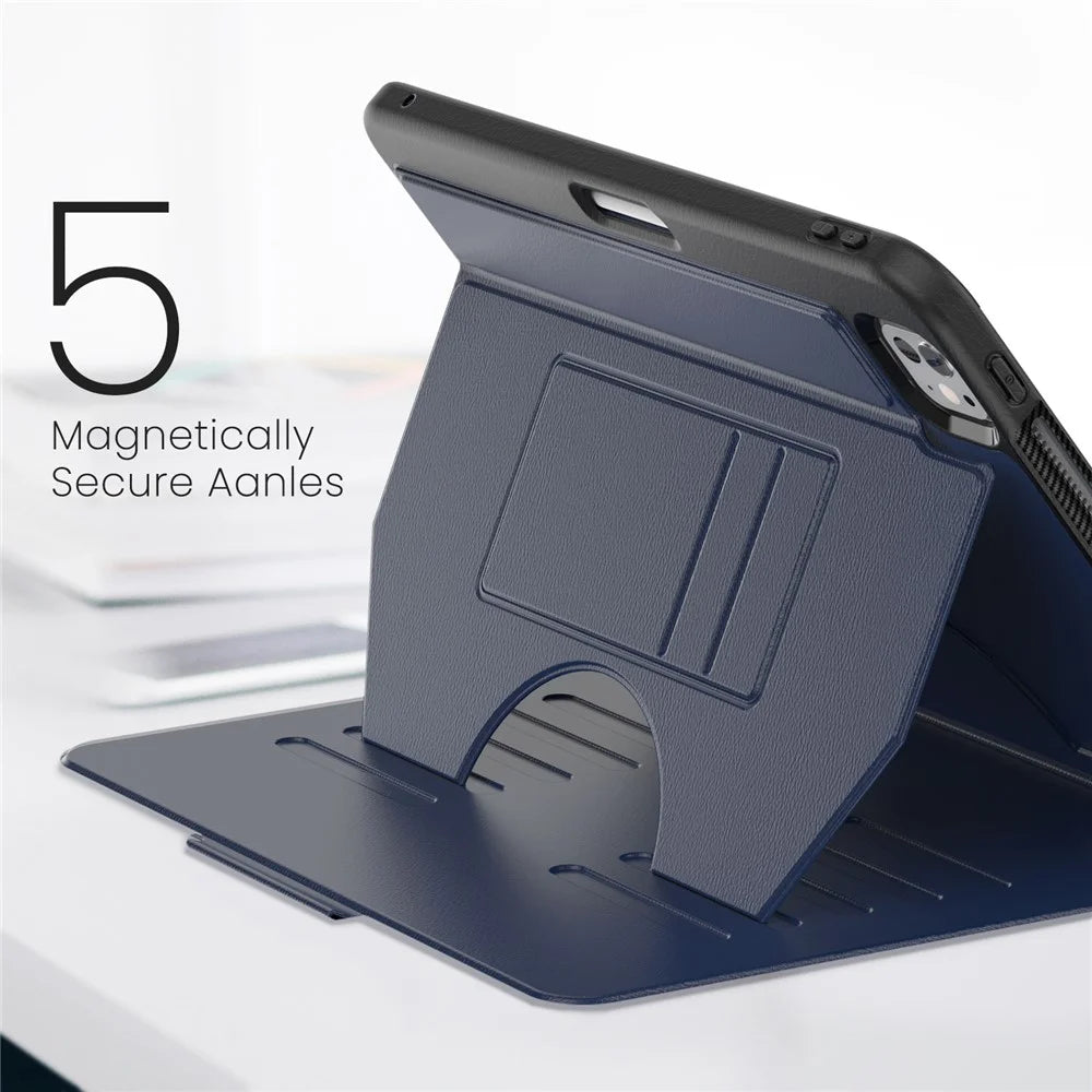 For iPad Pro 11 (2025) / 11 (2024) PU Leather Tablet Case Card Holder Auto Wake / Sleep Stand Cover with Pencil Slot - Navy Blue - 4