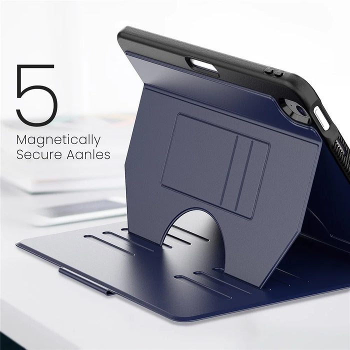 For iPad Air 11 (2026) / (2025) / (2024) PU Leather Tablet Case Card Holder Auto Wake / Sleep Stand Cover with Pencil Slot - Navy Blue - 4