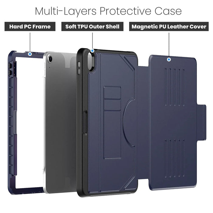 For iPad Air 11 (2026) / (2025) / (2024) PU Leather Tablet Case Card Holder Auto Wake / Sleep Stand Cover with Pencil Slot - Navy Blue - 6