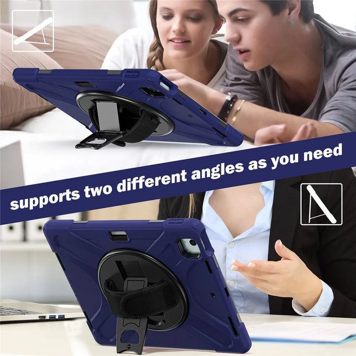 For iPad Air 11 (2026) / (2025) / (2024) Case with Shoulder Strap TPU+PC+Silicone Kickstand Tablet Cover - Navy Blue - 3