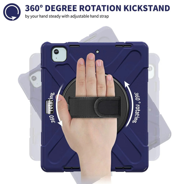 For iPad Air 11 (2026) / (2025) / (2024) Case with Shoulder Strap TPU+PC+Silicone Kickstand Tablet Cover - Navy Blue - 4