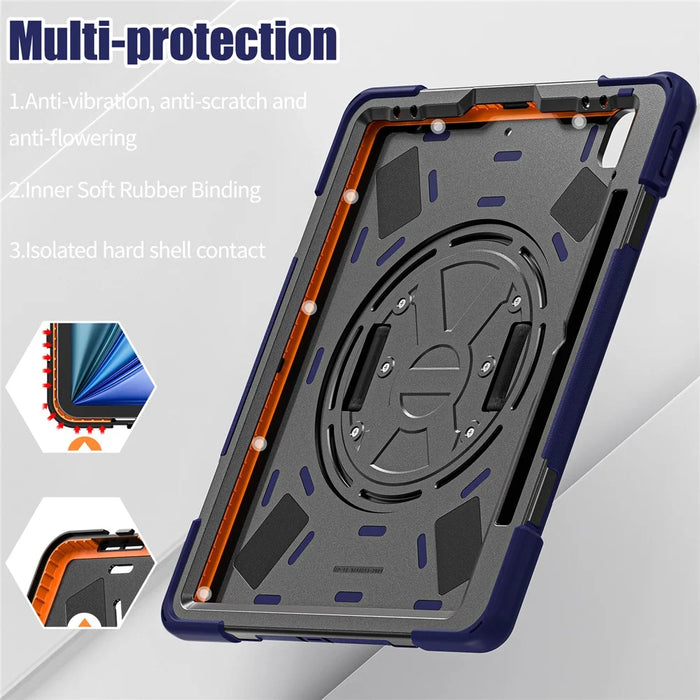 For iPad Air 11 (2026) / (2025) / (2024) Case with Shoulder Strap TPU+PC+Silicone Kickstand Tablet Cover - Navy Blue - 7