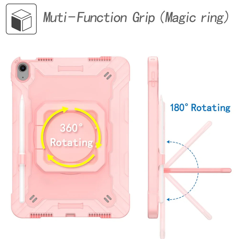 For iPad Air 11 (2026) / (2025) / (2024) Case with Shoulder Strap PC+Silicone Hand Grip Kickstand Tablet Cover - Rose Gold - 3