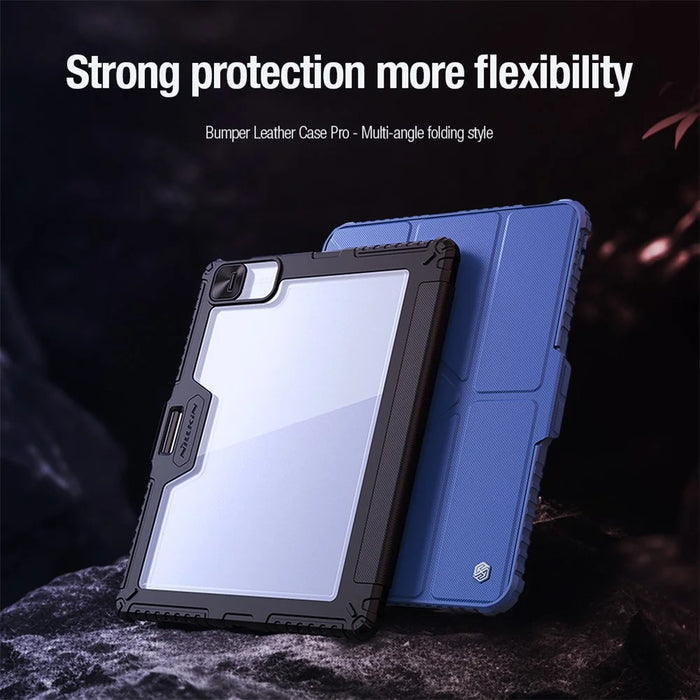 NILLKIN Bumper Leather Case Pro for iPad Air 13 (2026) / (2025) / (2024) / Pro 12.9 (2020) (2021) (2022) Tablet Cover Anti-Fall Auto Wake / Sleep Case - Blue - 6