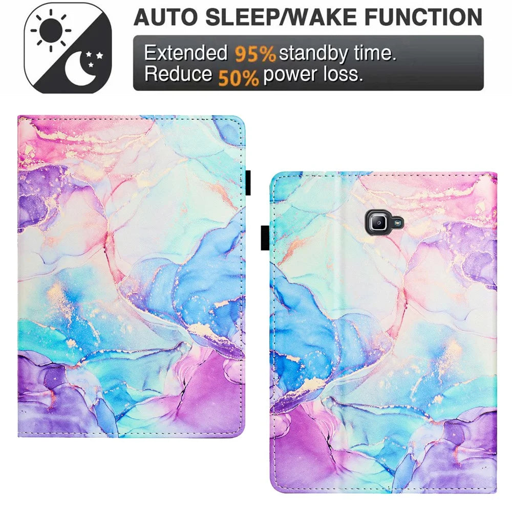 For Samsung Galaxy Tab A 10.1 (2016) T580 Case Business Folio Stand Marble Leather Tablet Cover - Purple  /  Blue - 7