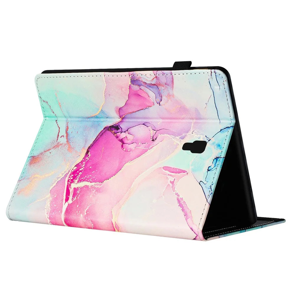 For Samsung Galaxy Tab A 10.5 (2018) T590 T595 Case Smart Leather Cover Multi-Angle Stand Marble Pattern - Pink - 3