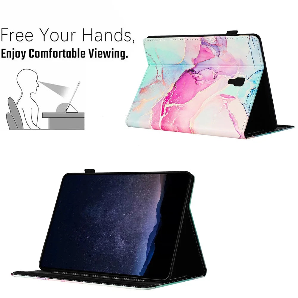 For Samsung Galaxy Tab A 10.5 (2018) T590 T595 Case Smart Leather Cover Multi-Angle Stand Marble Pattern - Pink - 6