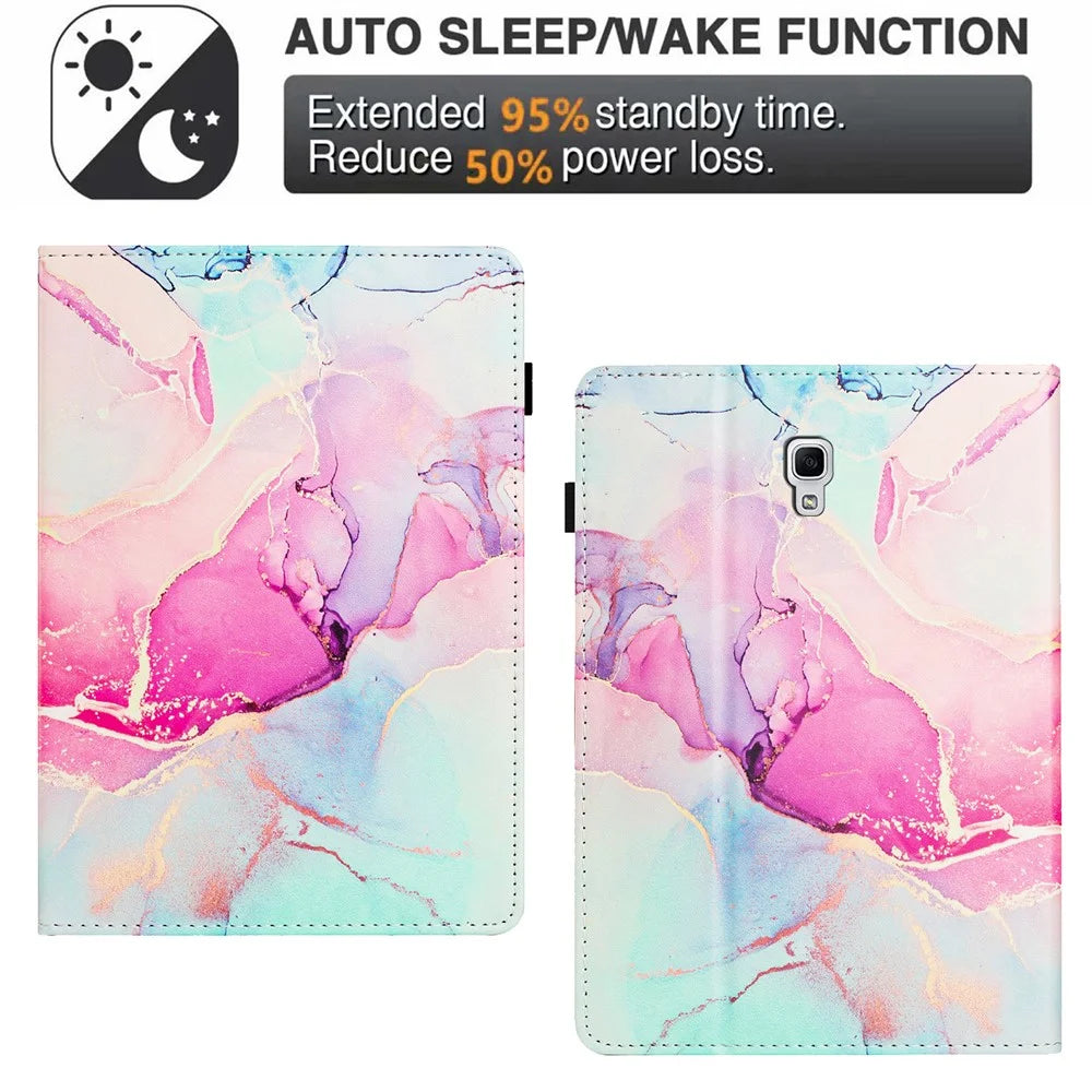 For Samsung Galaxy Tab A 10.5 (2018) T590 T595 Case Smart Leather Cover Multi-Angle Stand Marble Pattern - Pink - 7