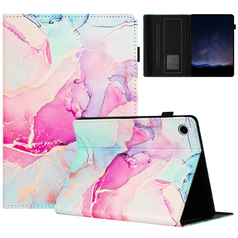 For Samsung Galaxy Tab A8 10.5 (2021) X200 X205 / (2022) Case Leather Business Folio Cover Marble Printing - Pink - 1
