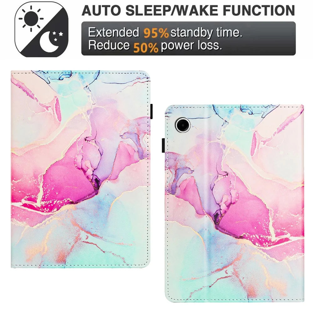 For Samsung Galaxy Tab A8 10.5 (2021) X200 X205 / (2022) Case Leather Business Folio Cover Marble Printing - Pink - 7