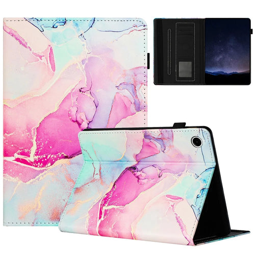 For Samsung Galaxy Tab A11 / A9 Case Marble Pattern Leather Stand Protective Cover with Auto Sleep / Wake - Pink - 1