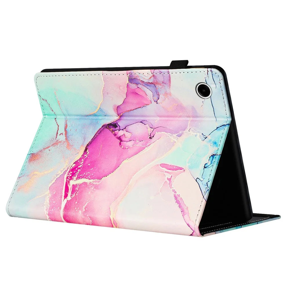 For Samsung Galaxy Tab A11 / A9 Case Marble Pattern Leather Stand Protective Cover with Auto Sleep / Wake - Pink - 3