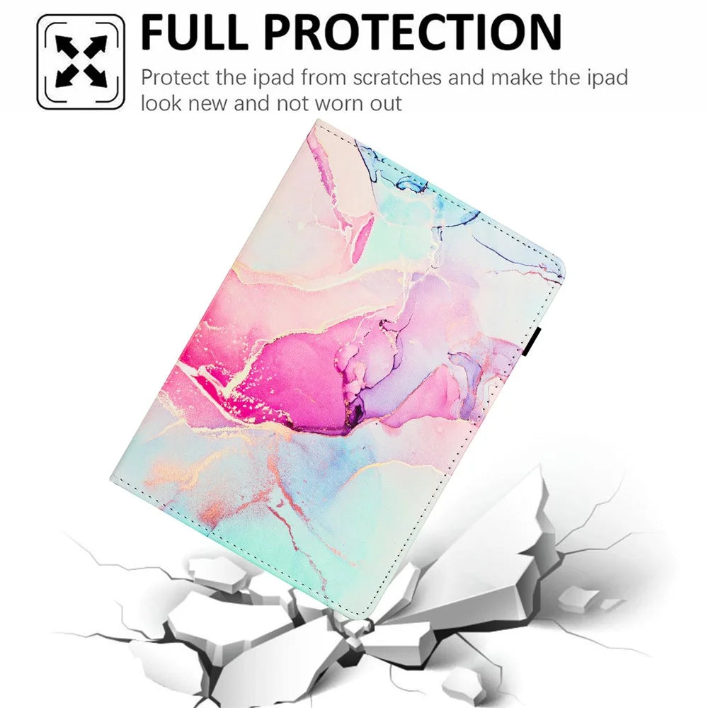 For Samsung Galaxy Tab A11 / A9 Case Marble Pattern Leather Stand Protective Cover with Auto Sleep / Wake - Pink - 5