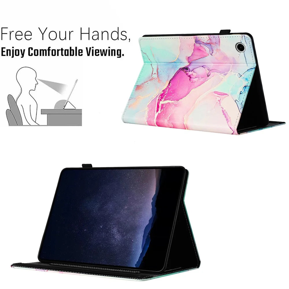 For Samsung Galaxy Tab A11 / A9 Case Marble Pattern Leather Stand Protective Cover with Auto Sleep / Wake - Pink - 6