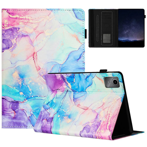 For Lenovo Tab M11 / Xiaoxin Pad 11 2024 Case Marble Leather Protective Tablet Cover Auto Wake Sleep - Purple  /  Blue - 1